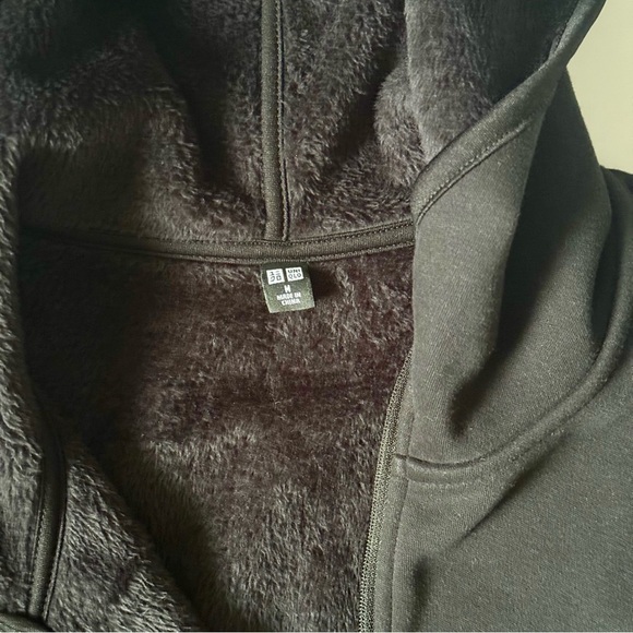 UNIQLO Lined Zip Hoodie Jacket Black Medium - Picture 3 of 10